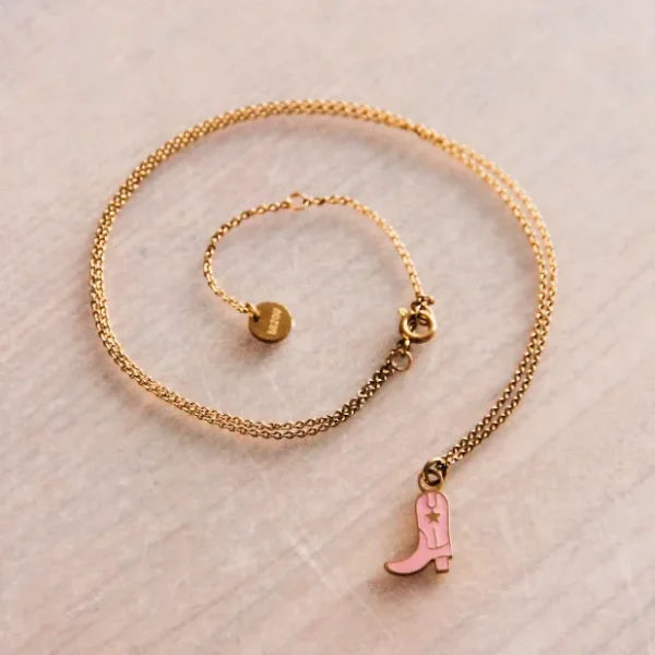 Rvs Fijn Kettinkje Met Cowboylaarsje – Nude Goud – Fw204 - IEF0016